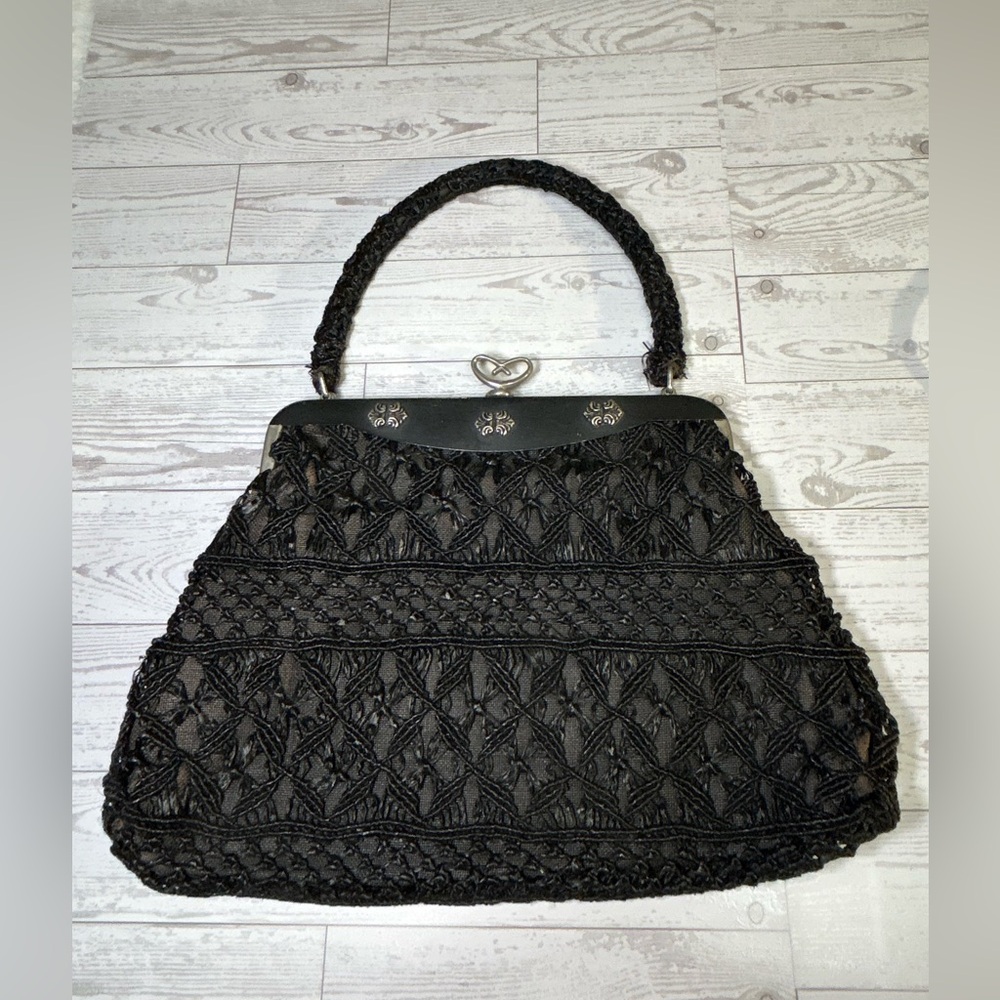Vintage Black Woven Handbag, Stunning